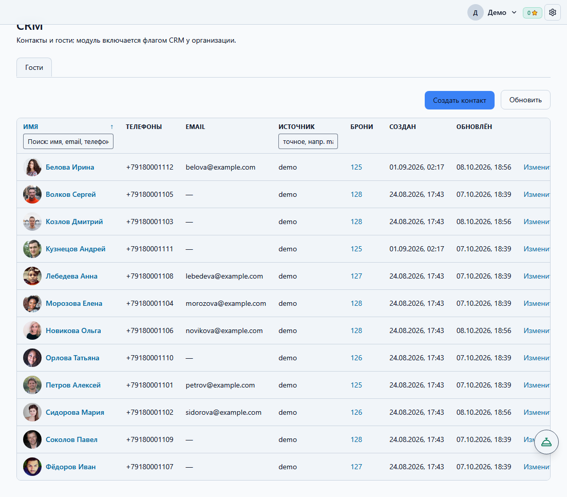 CRM гостей в Бронефикс